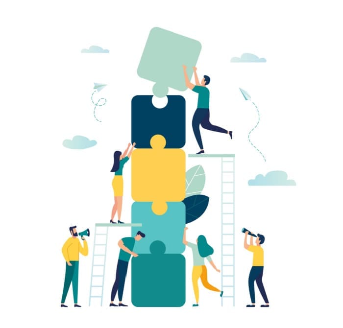 Team working together like gears.