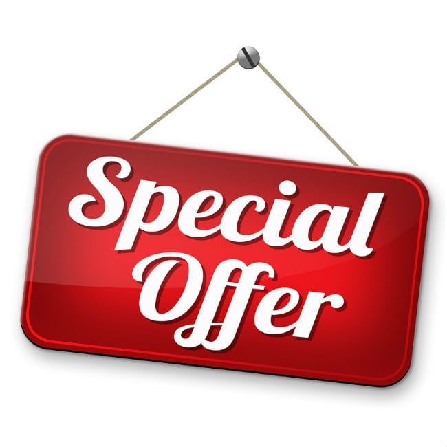 red hanging sign that says Special Offer