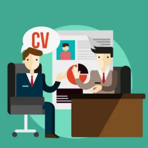 Illustration of dentist and associate discussing career goals.