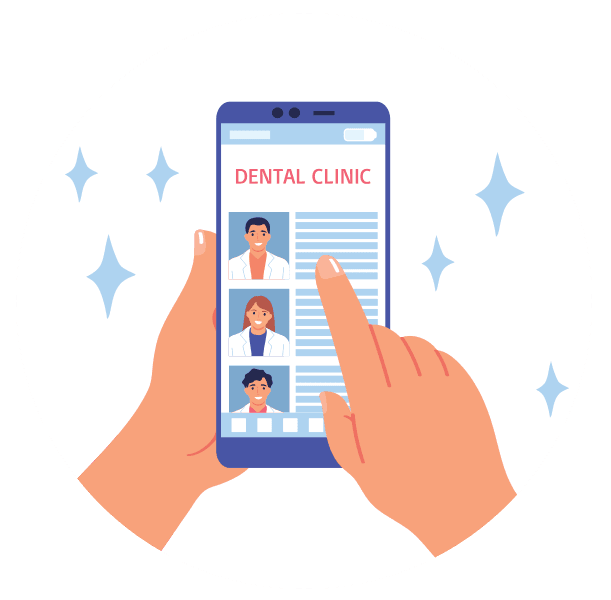 Graphic of a phone with a dental clinic home page